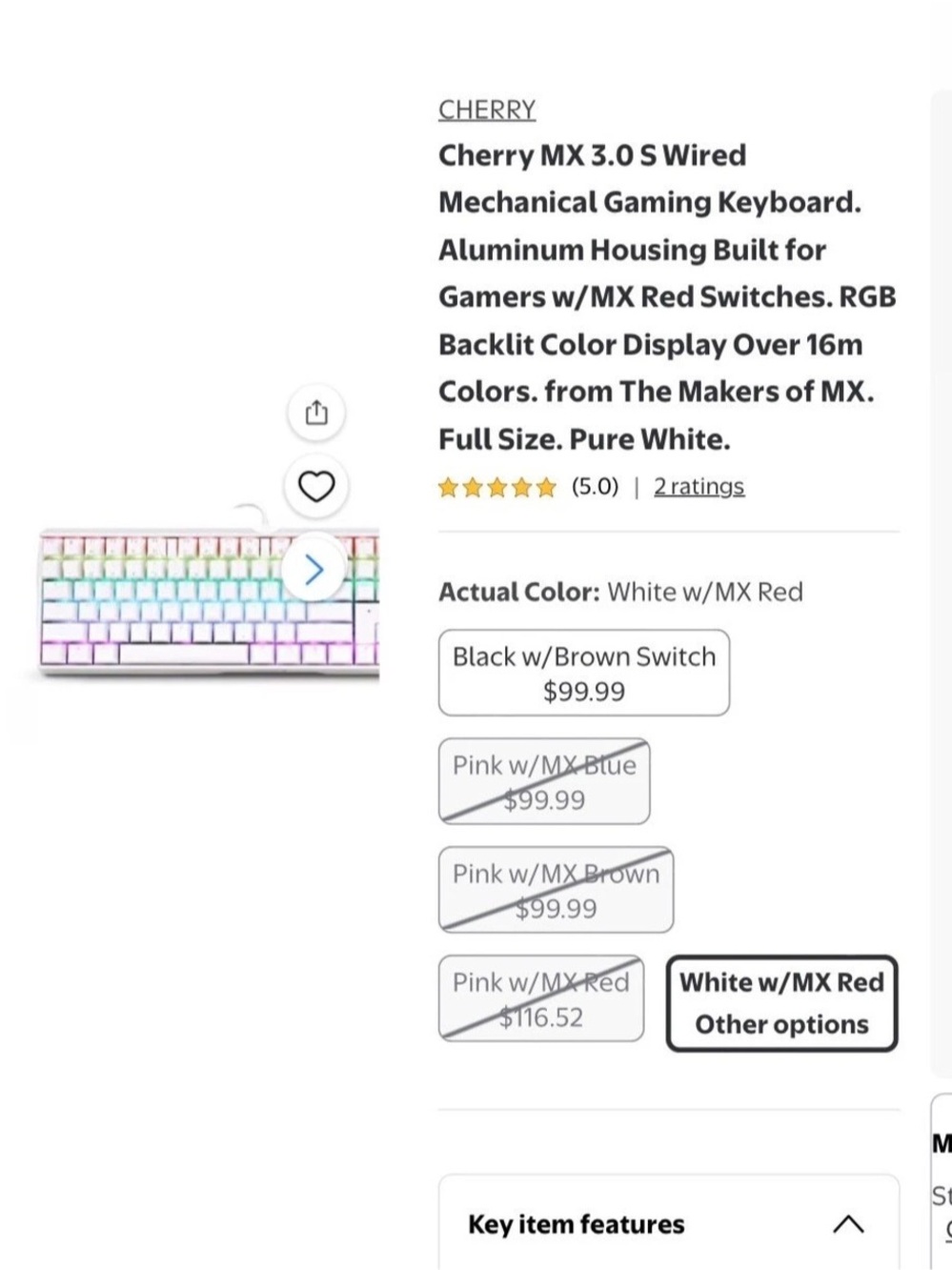 CHERRY MX 3.0 S Wireless Mechanical Gaming Keyboard White